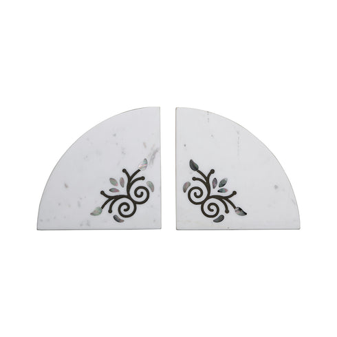 Marble Bookends with Mother of Pearl Inlay